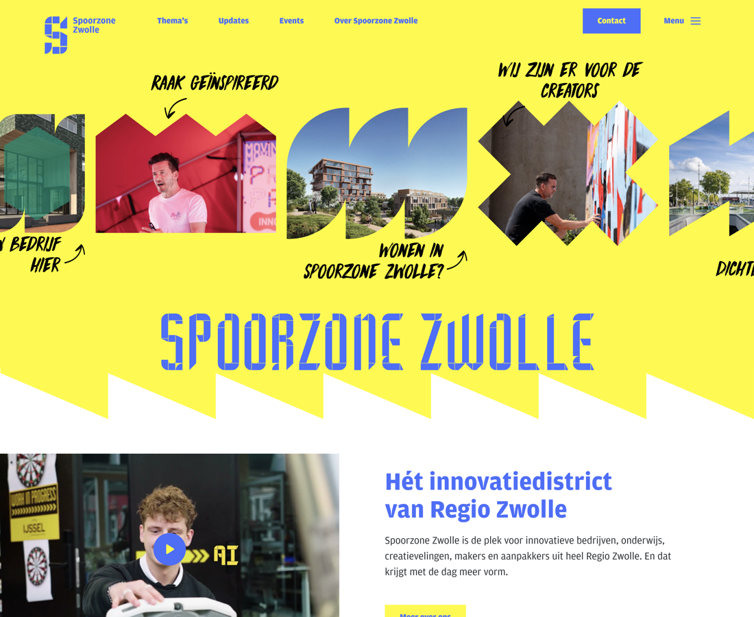 Een afbeelding van de Spoorzone casus. We zien een header op de website met verschillende fotografie