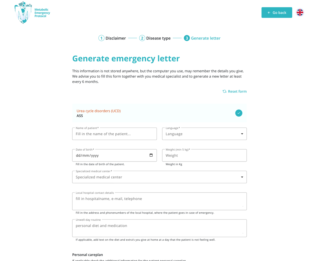 Headerfoto: Schermafbeelding van het formulier om een noodbrief te genereren.