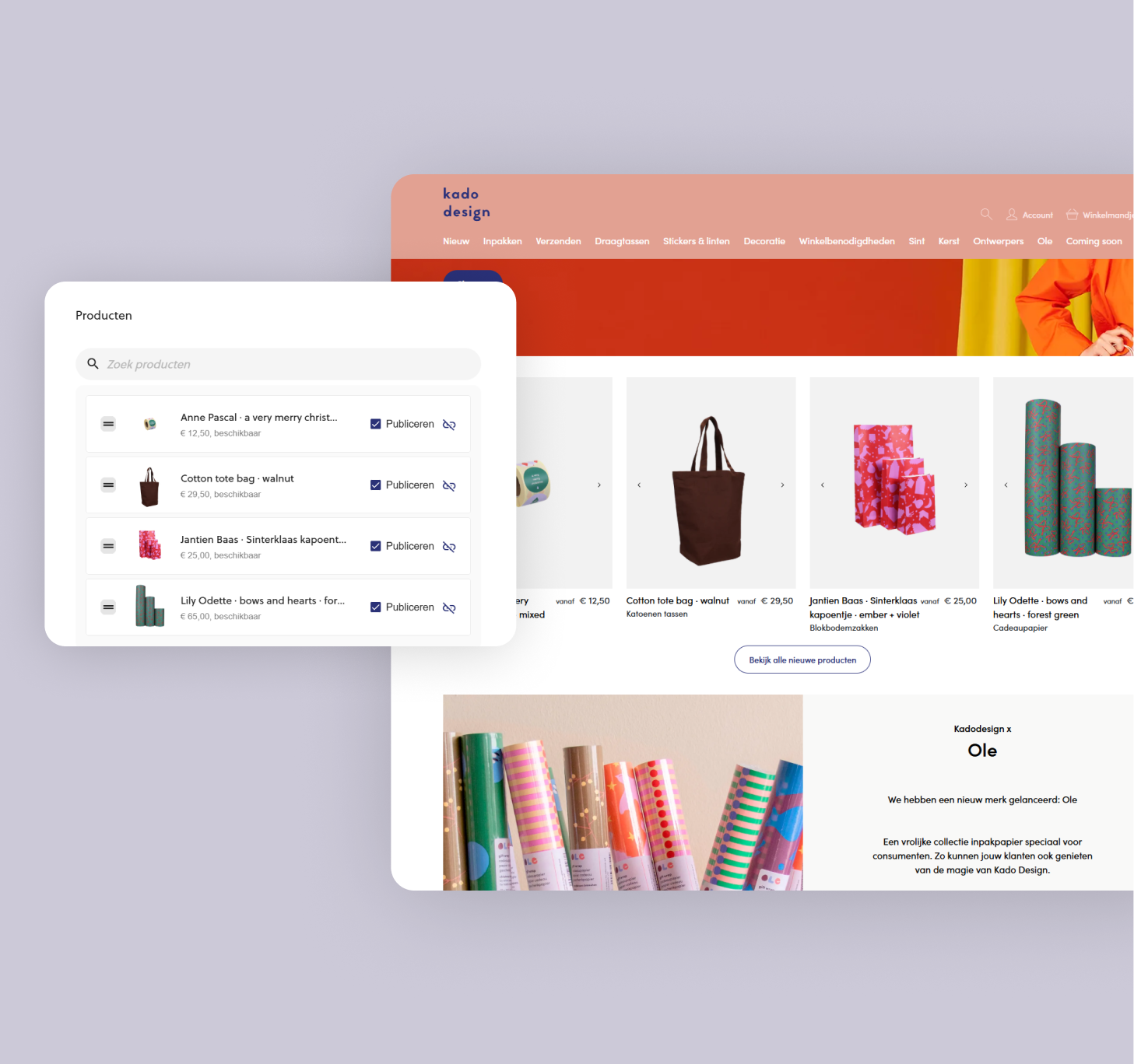 Een foto van een voorbeeld hoe makkelijk producten vanuit Shopify zijn uit te lichten op de webshop