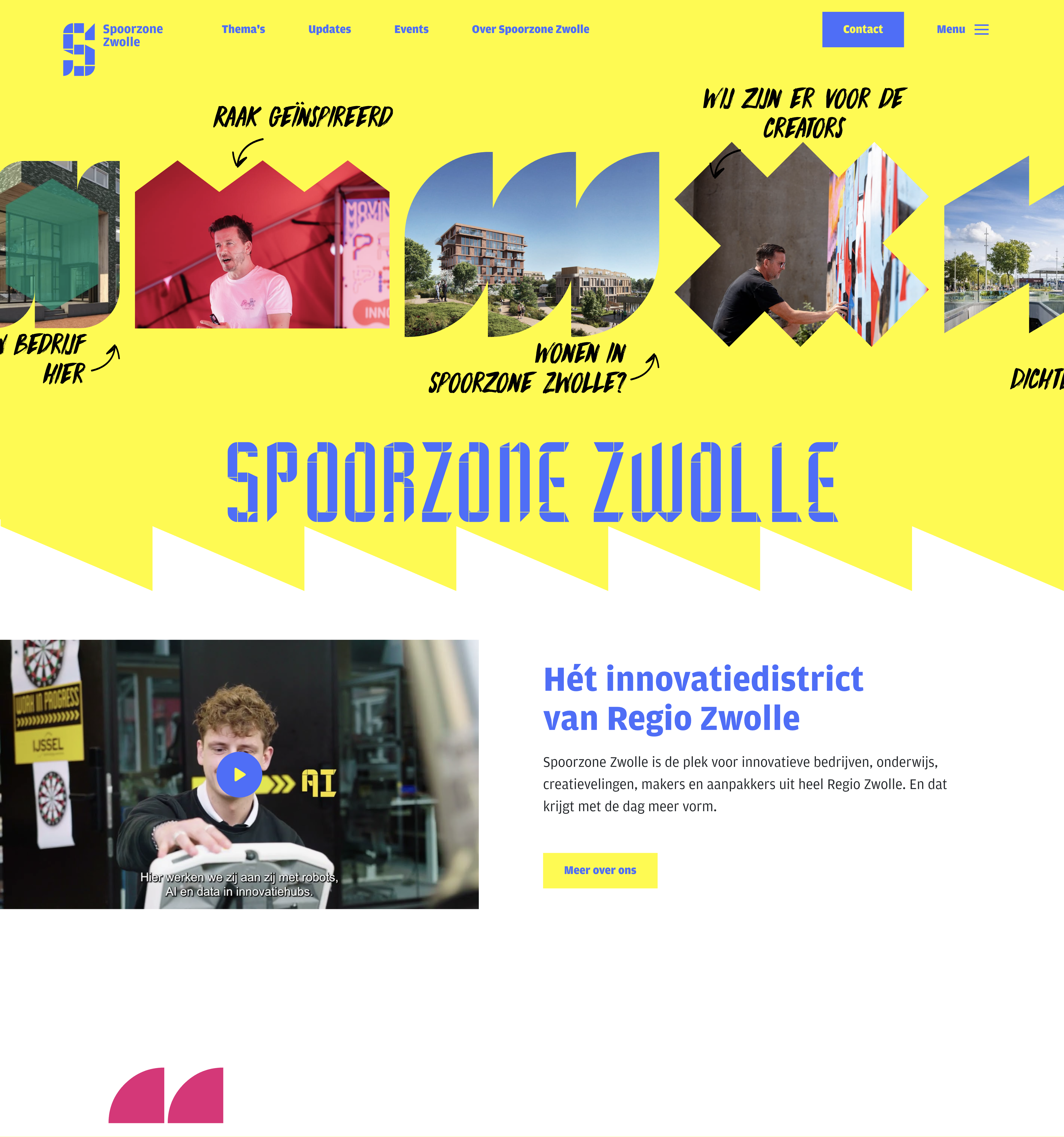 Een afbeelding van de Spoorzone casus. We zien een header op de website met verschillende fotografie