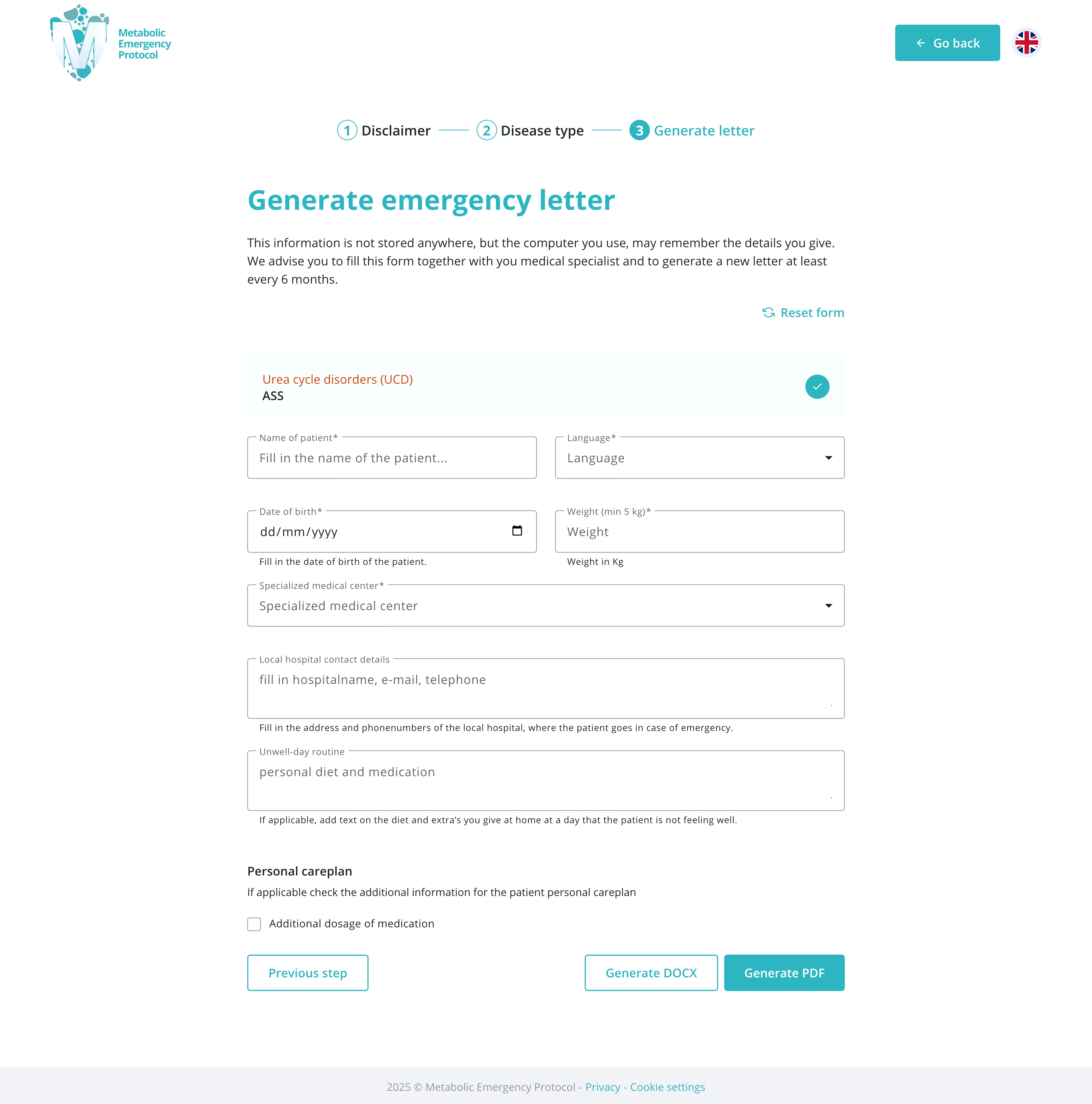 Headerfoto: Schermafbeelding van het formulier om een noodbrief te genereren.